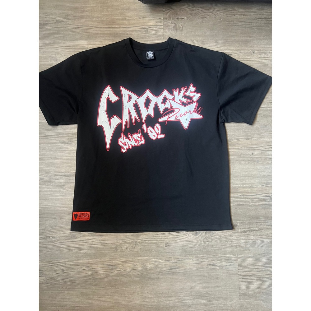 Crooks & Castles Men's Crooks Records Double Sided Graphic Black T-Shirt Size XL